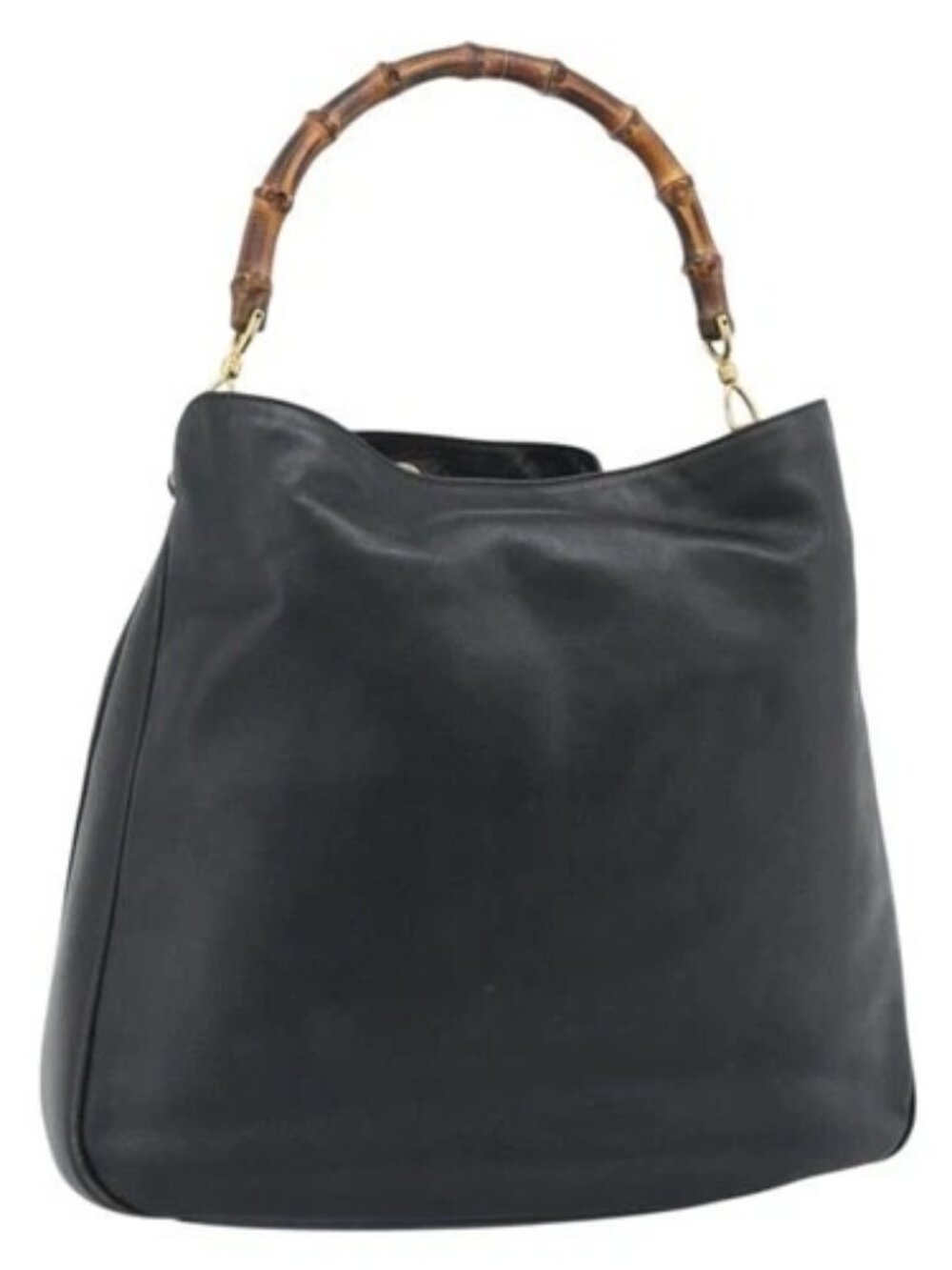 GUCCI Bamboo Hand Bag Leather Black Gold 001 1638 Auth 190594